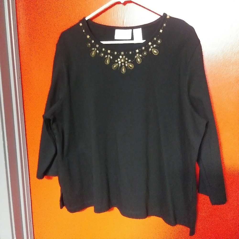 Alfred Dunner Black 3/4 Sleeve Blouse Shirt Beads
